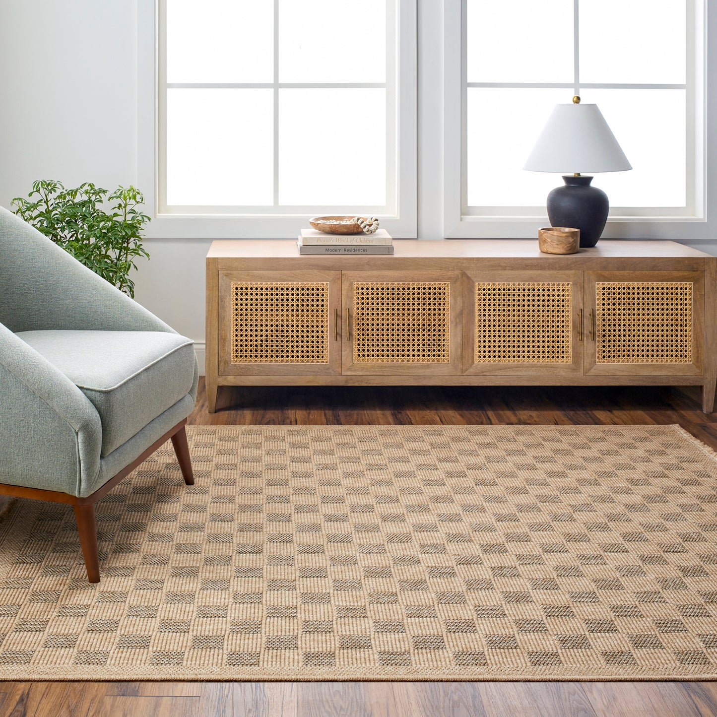 Mirage Cottage Brown Checkboard Fringe Jute Look Rug