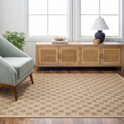 Mirage Cottage Brown Checkboard Fringe Jute Look Rug