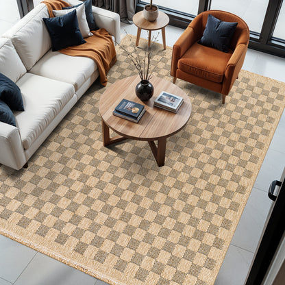 Mirage Cottage Brown Checkboard Fringe Jute Look Rug