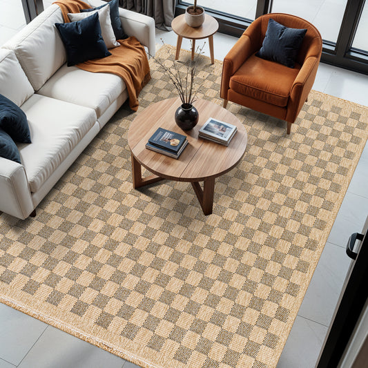 Mirage Cottage Brown Checkboard Fringe Jute Look Rug