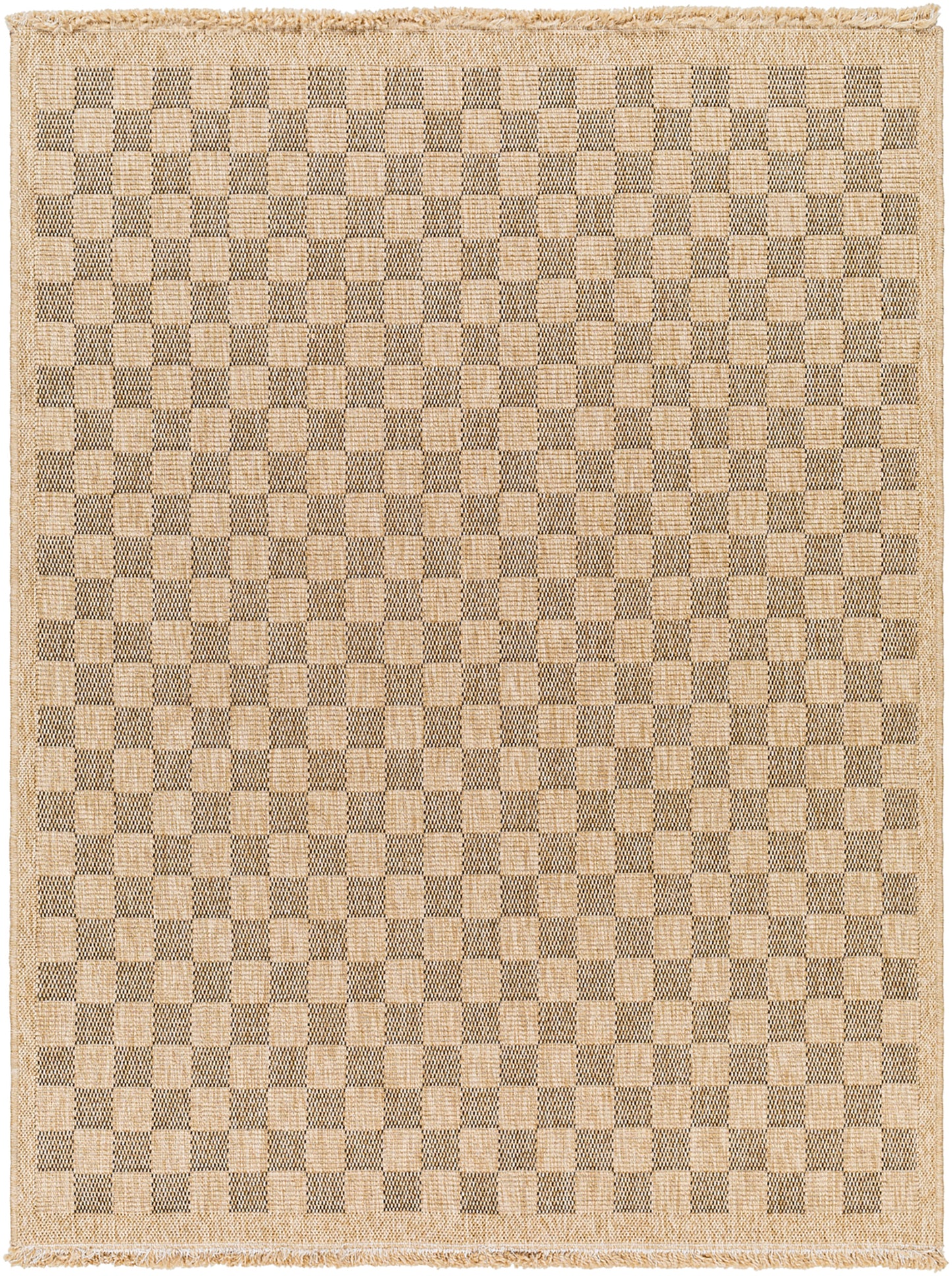 Mirage Cottage Brown Checkboard Fringe Jute Look Rug