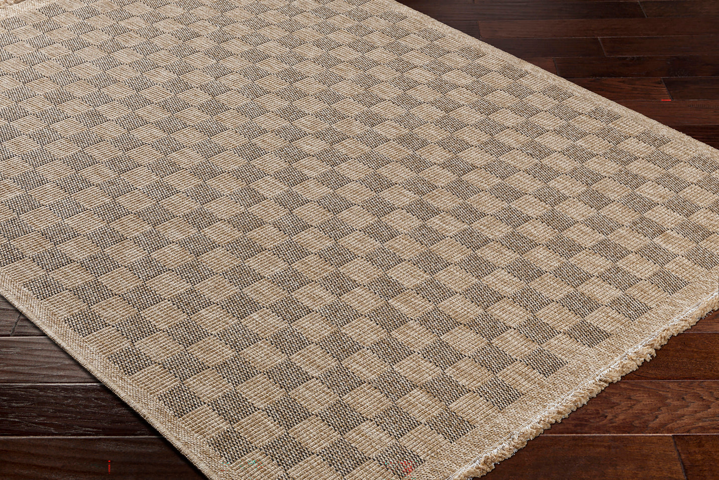 Mirage Cottage Brown Checkboard Fringe Jute Look Rug
