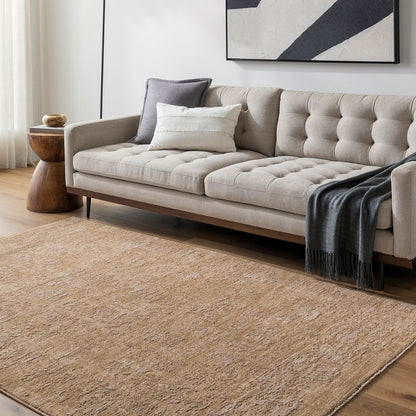 Masterpiece Beige Abstract Boho Fringe Rug