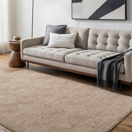 Masterpiece Beige Modern Geometric Fringe Rug