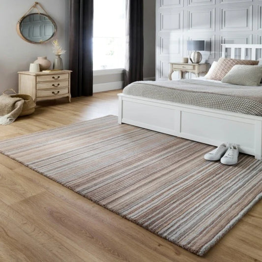 Origins Fine Stripes Beige and Brown Wool Rug