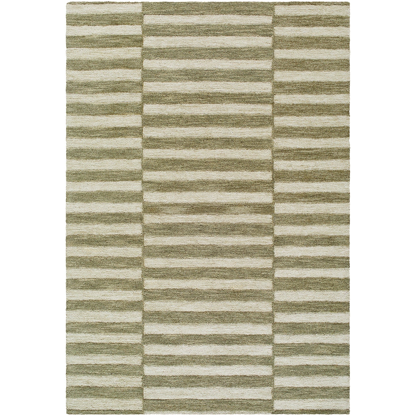 Idaho Green and Cream Stripe Modern Wool Rug