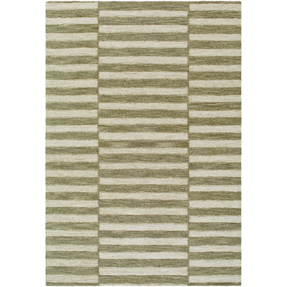 Idaho Green and Cream Stripe Modern Wool Rug