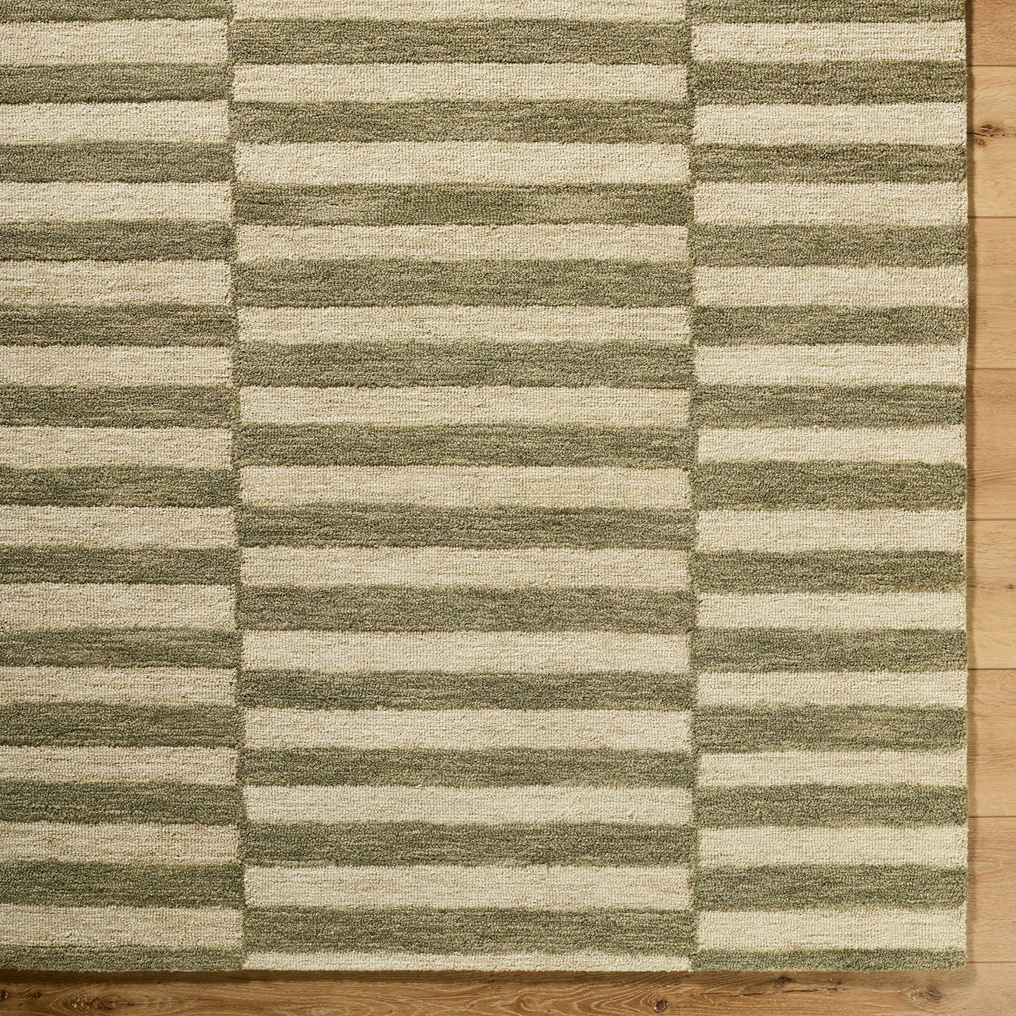 Idaho Green and Cream Stripe Modern Wool Rug