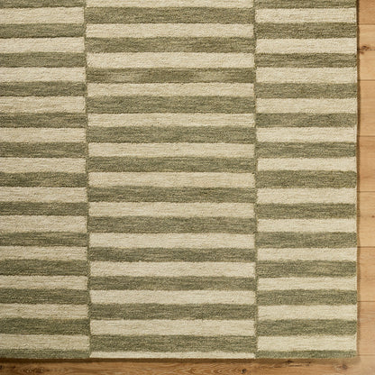 Idaho Green and Cream Stripe Modern Wool Rug