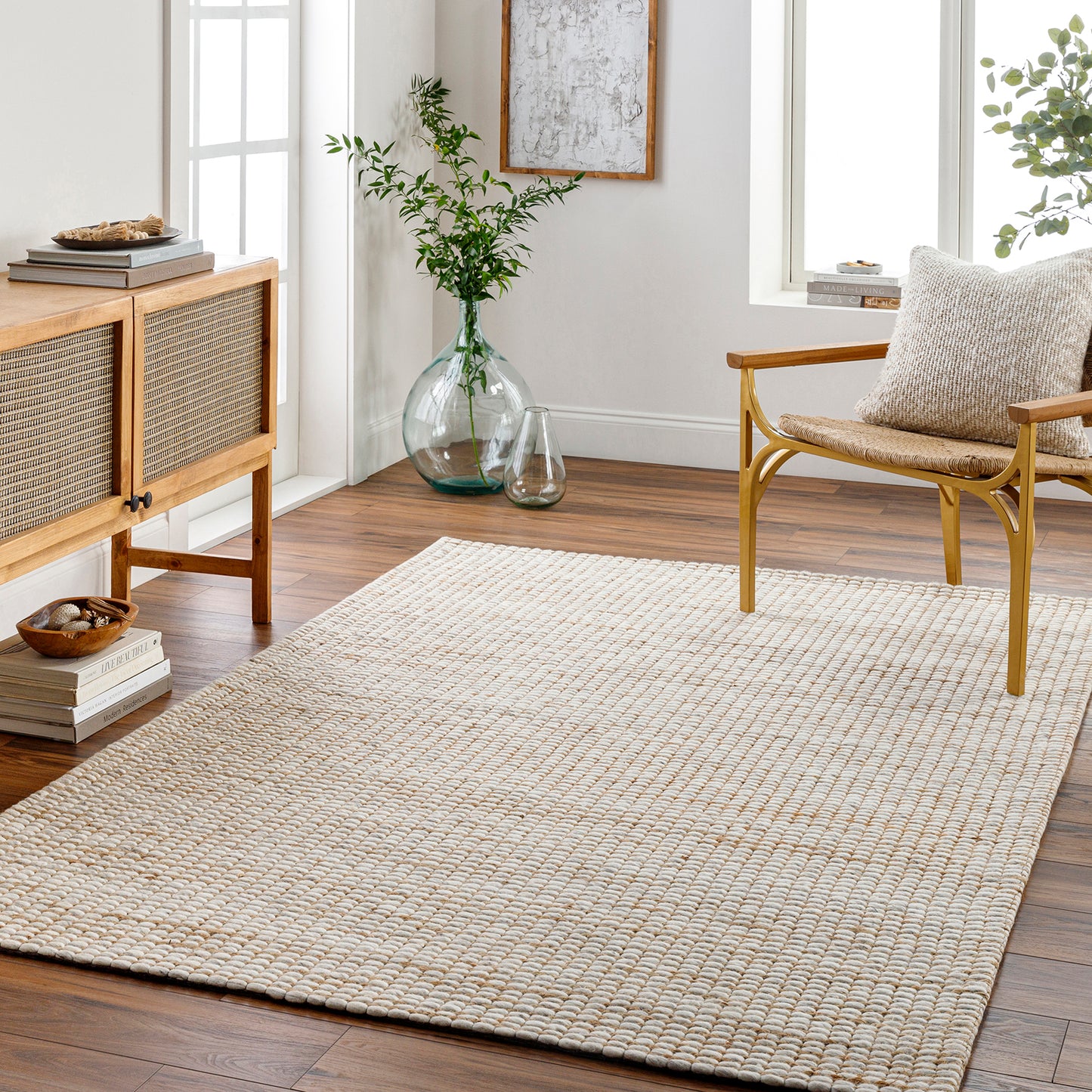 Priya Cream Modern Jute and Wool Rug