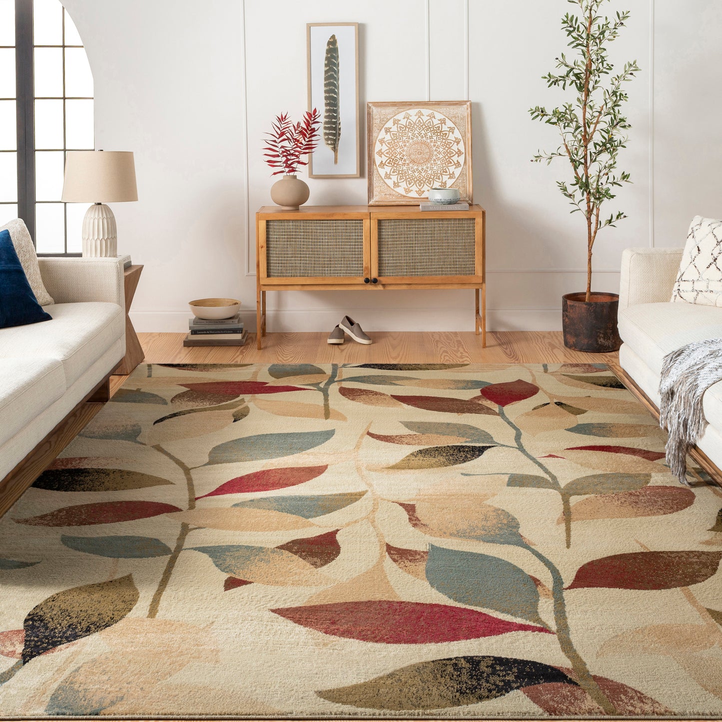 Riley Beige and Red Modern Graphic Rug
