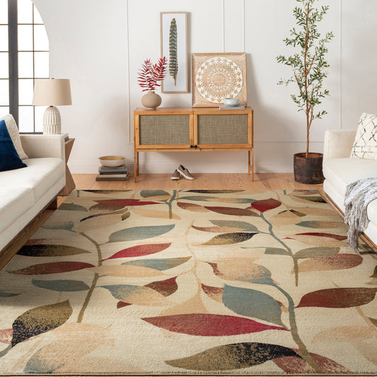 Riley Beige and Red Modern Graphic Rug