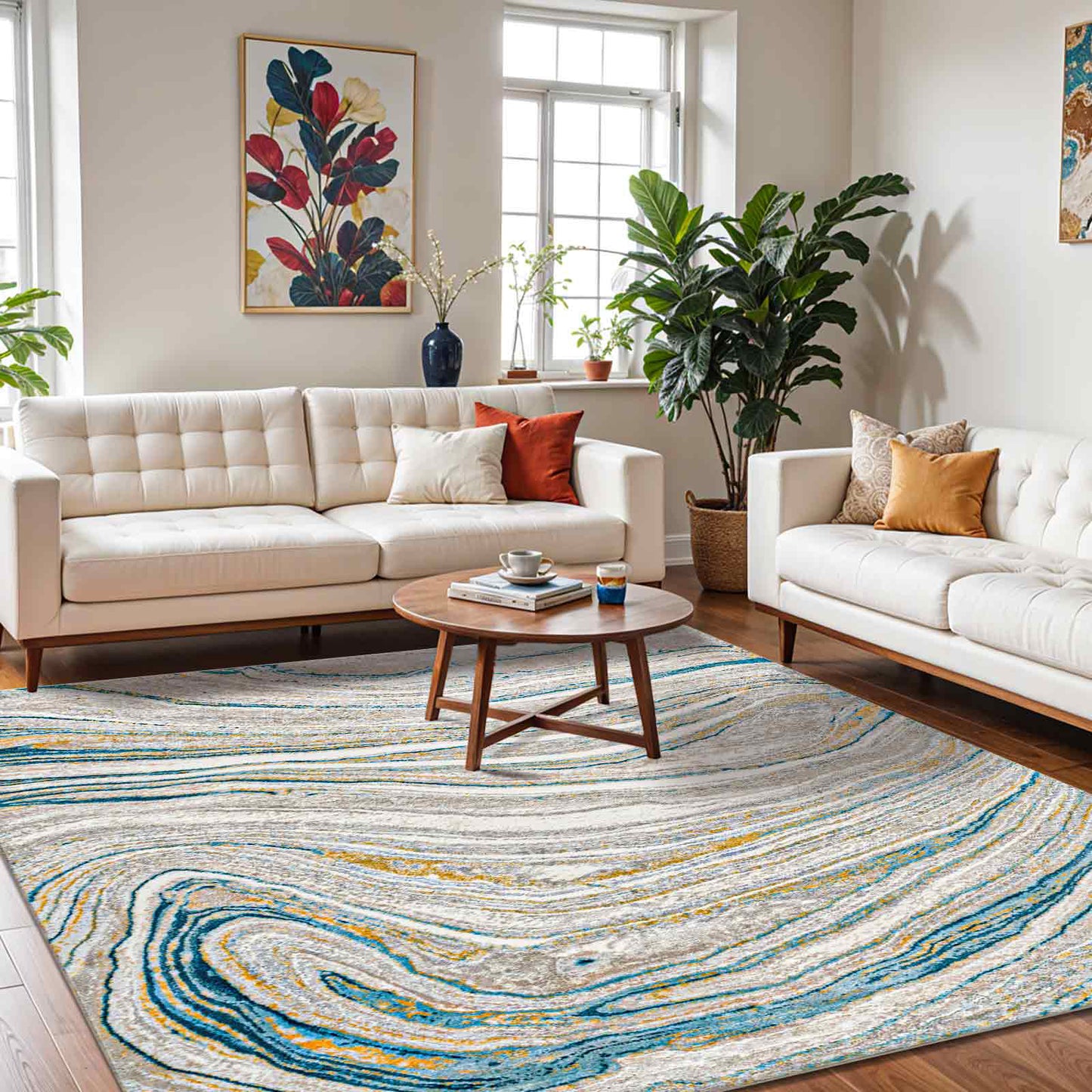 San Francisco Blue Modern Abstract Rug