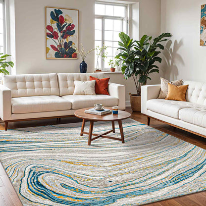 San Francisco Blue Modern Abstract Rug