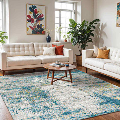 San Francisco Blue Abstract Modern Marble Rug