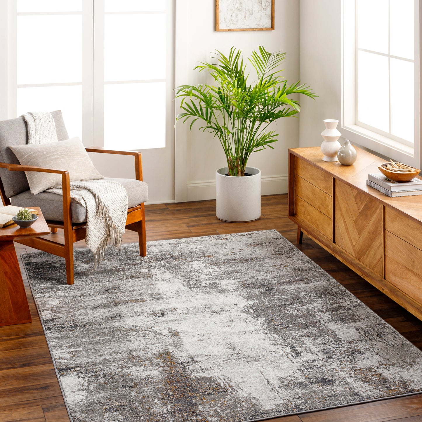 San Francisco Grey Abstract Modern Marble Rug