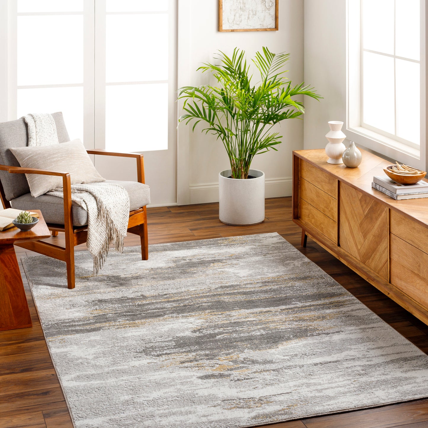 San Francisco Dove Grey Abstract Modern Marble Rug