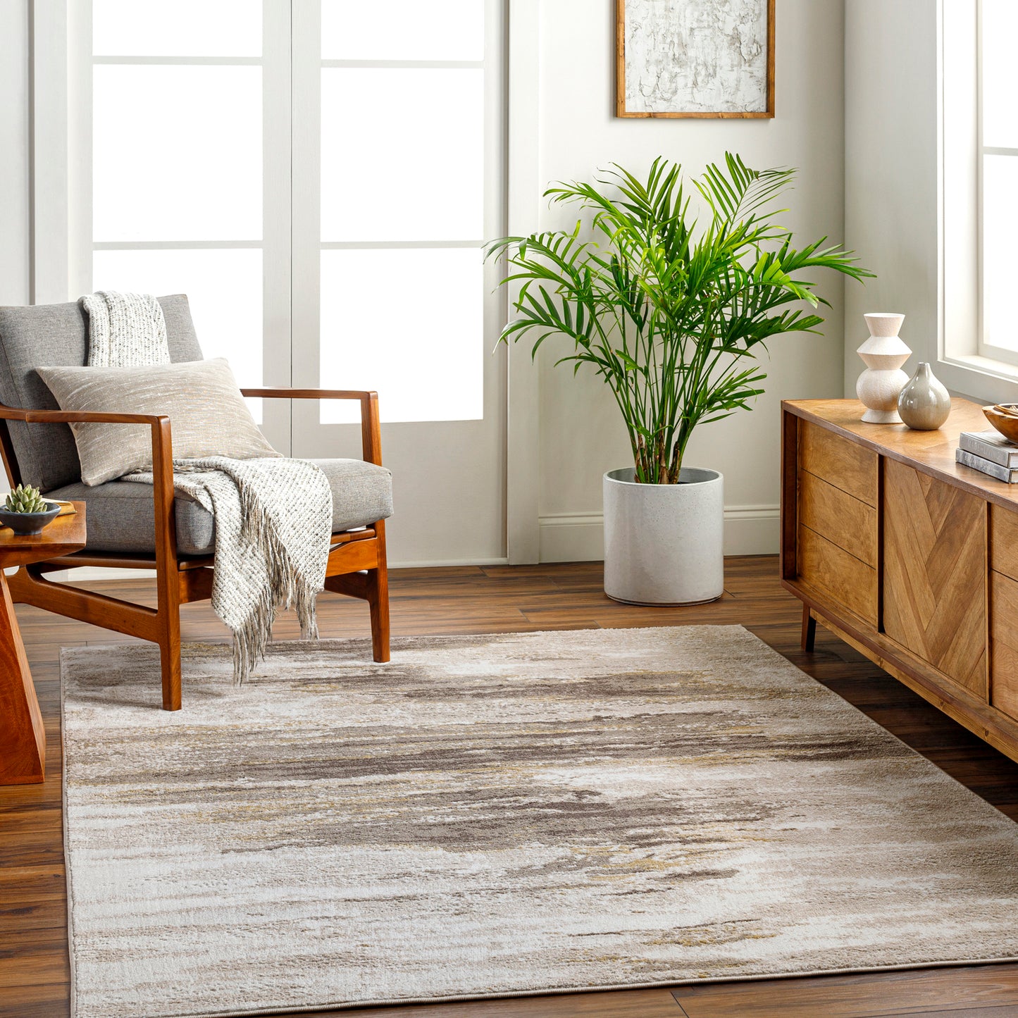 San Francisco Brown, Beige and Grey Abstract Modern Marble Rug