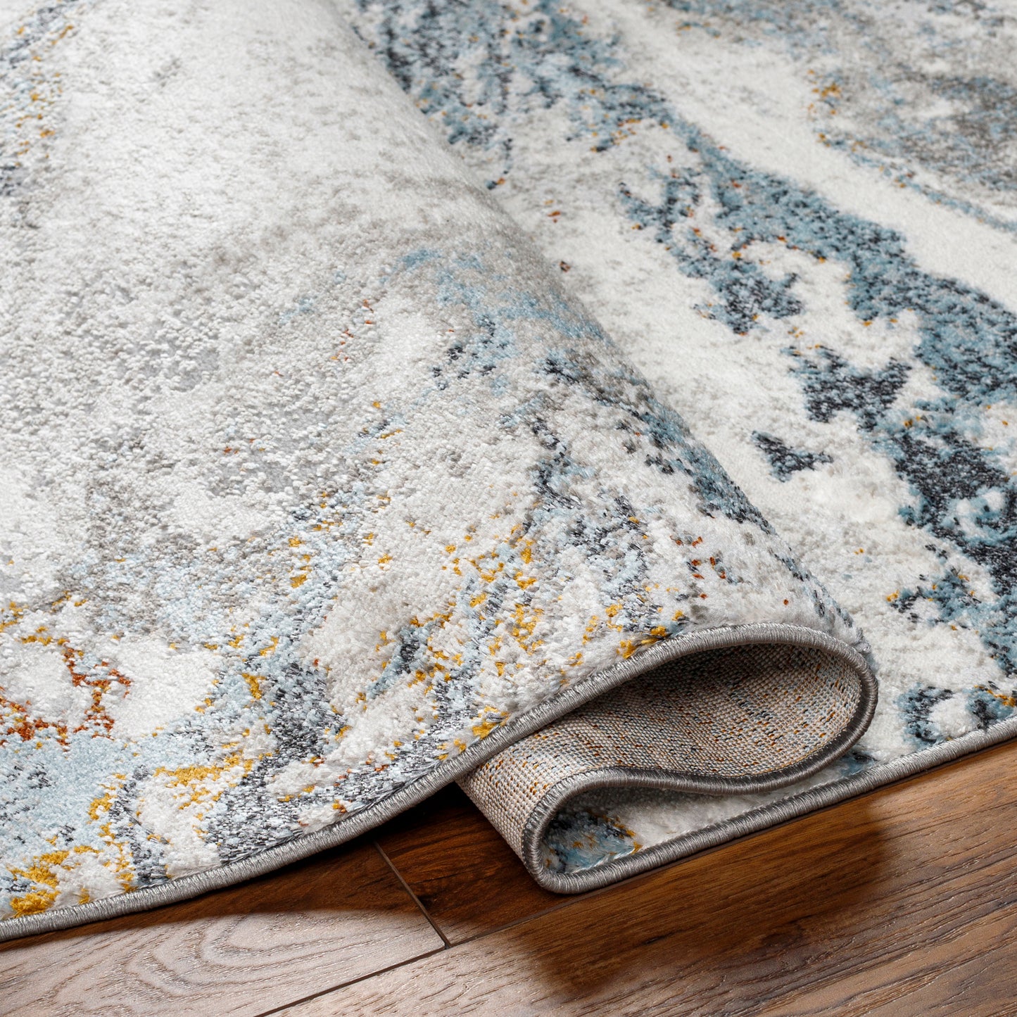San Francisco Blue Abstract Modern Marble Rug