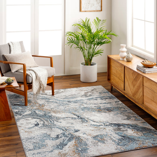 San Francisco Blue Abstract Modern Marble Rug