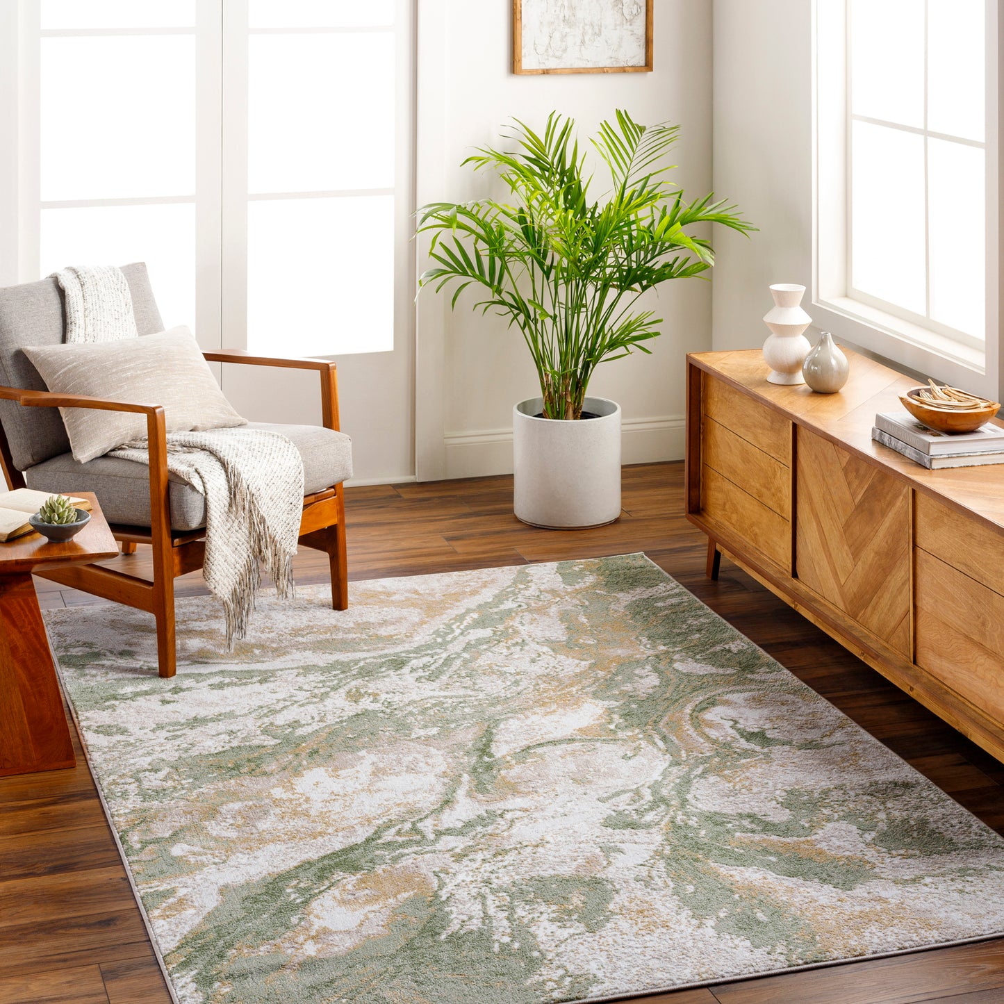 San Francisco Green Abstract Modern Marble Rug
