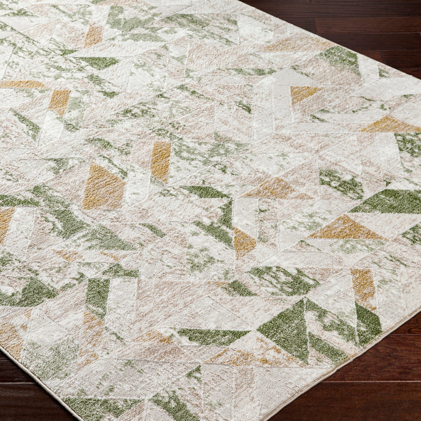 San Francisco Green and Cream Abstract Geometric Rug