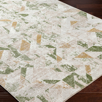 San Francisco Green and Cream Abstract Geometric Rug