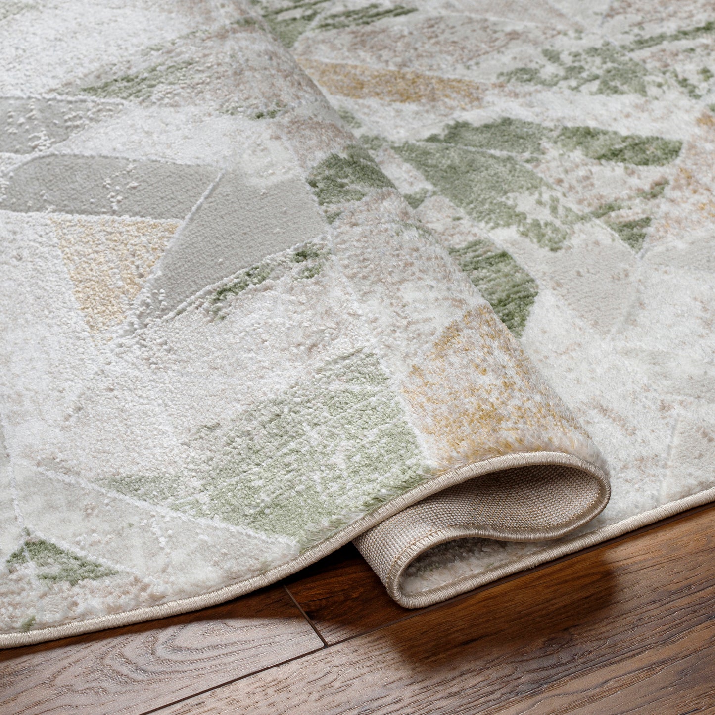 San Francisco Green and Cream Abstract Geometric Rug