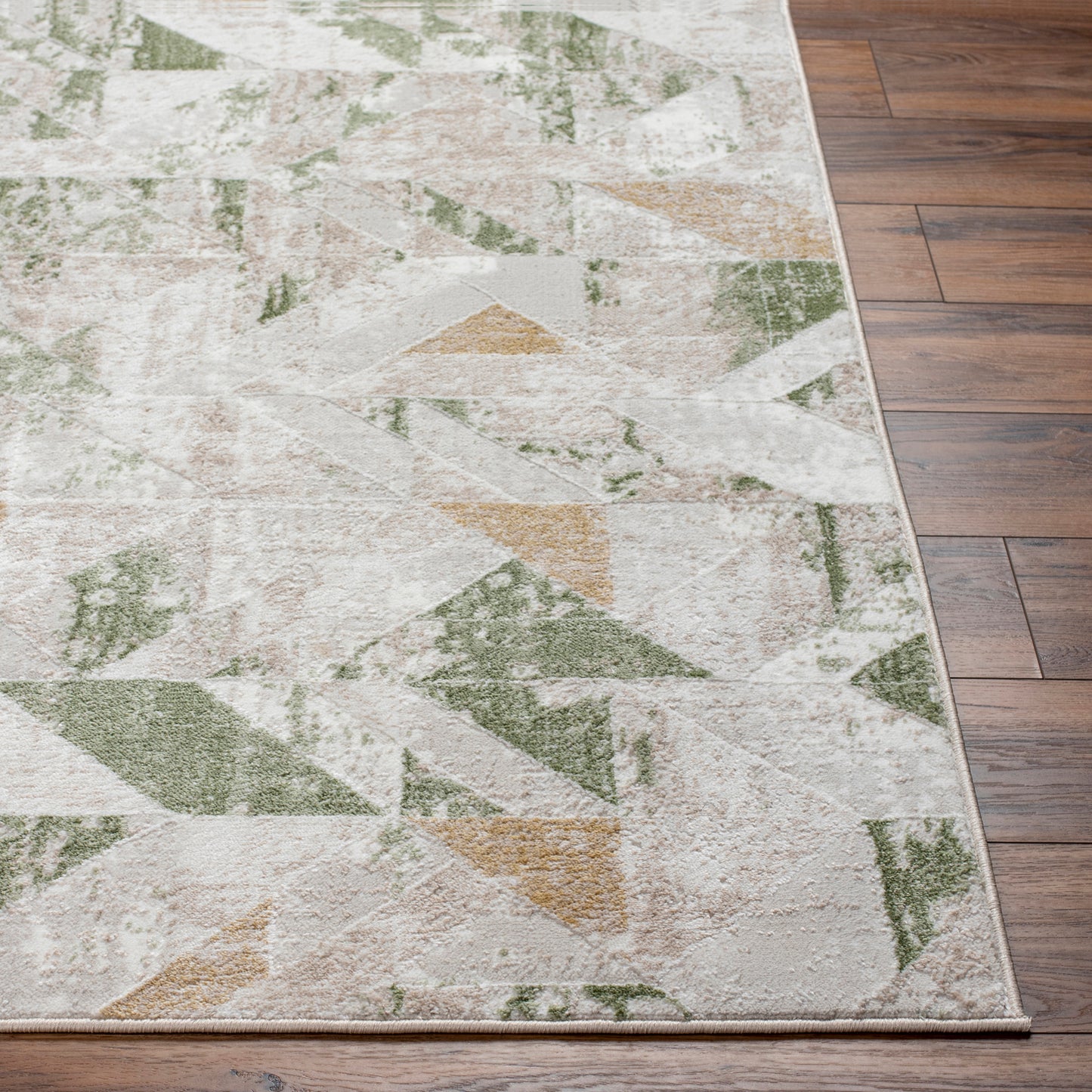 San Francisco Green and Cream Abstract Geometric Rug