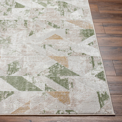 San Francisco Green and Cream Abstract Geometric Rug