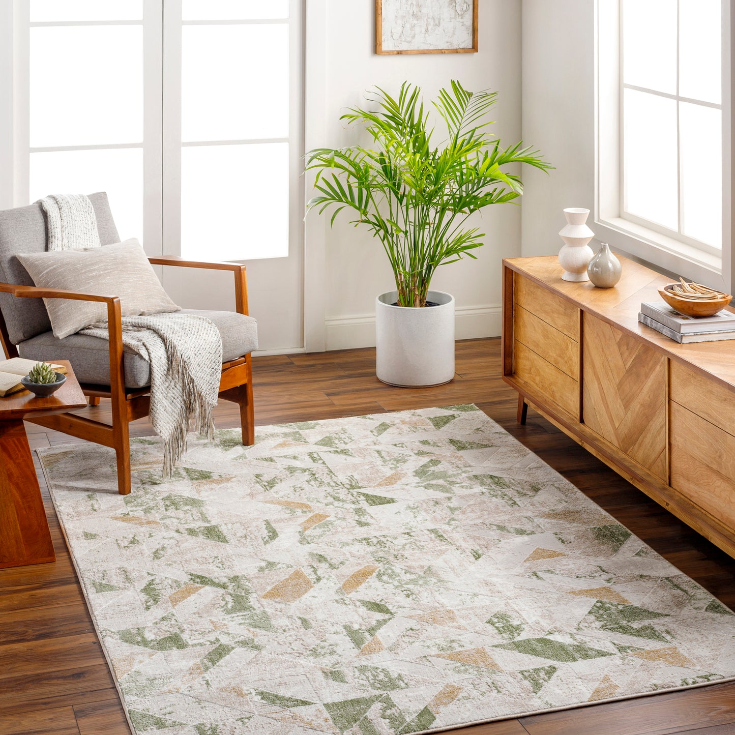 San Francisco Green and Cream Abstract Geometric Rug