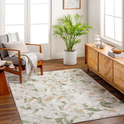 San Francisco Green and Cream Abstract Geometric Rug