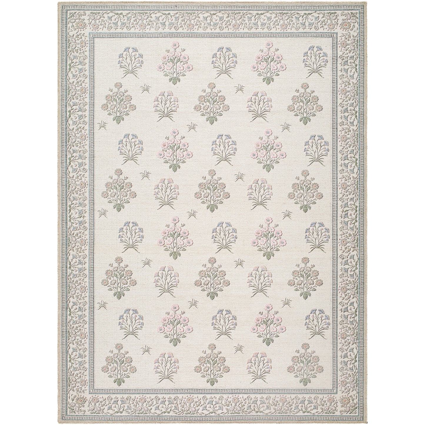 Thistle Floral Cream Traditional Washable Rug