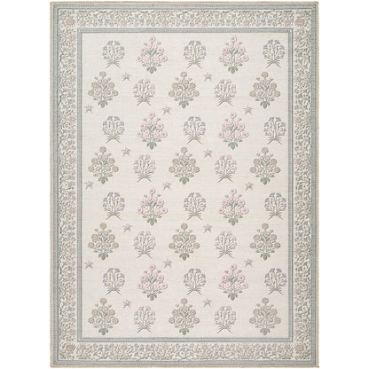 Thistle Floral Cream Traditional Washable Rug