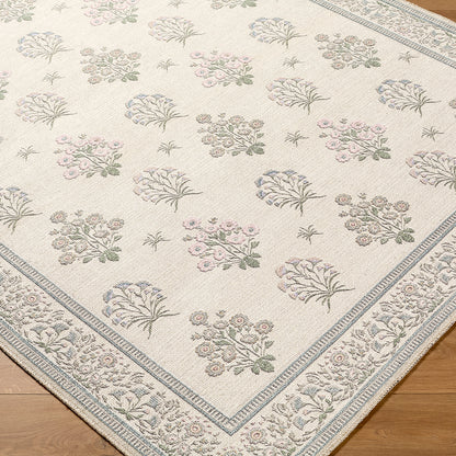 Thistle Floral Cream Traditional Washable Rug