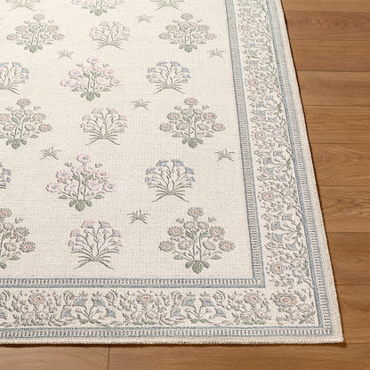 Thistle Floral Cream Traditional Washable Rug